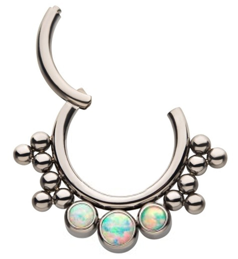 Cluster Beaded Triple Opalite Titanium Hinged Segment Ring