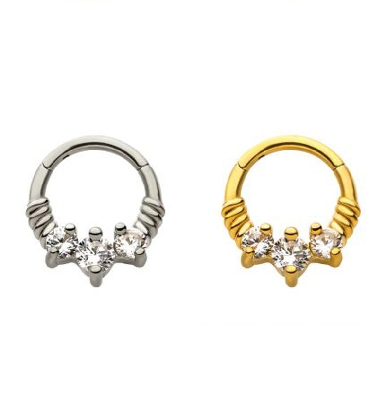 Gold PVD Triple Prong CZ Hinged Segment Ring