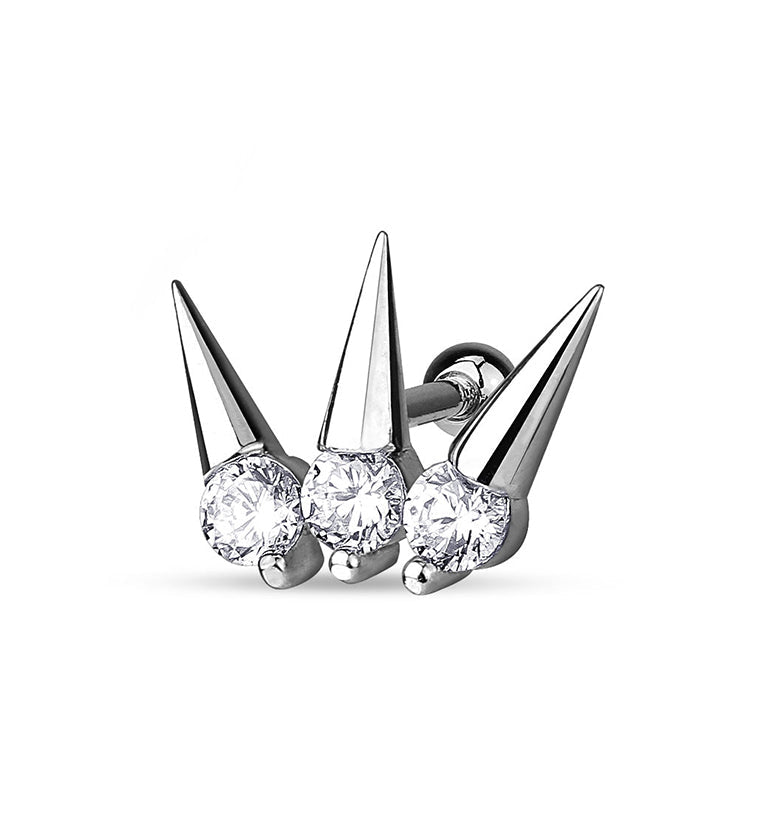 Triple Spike CZ Tragus / Cartilage Barbell