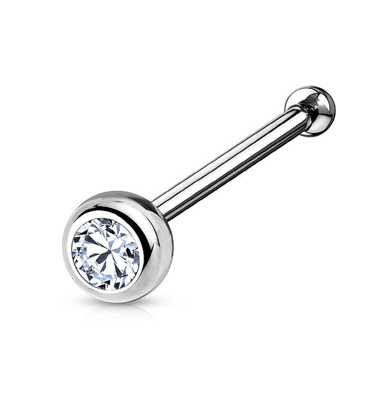 20G 14kt White Gold Bezel Set CZ Top Nose Bone