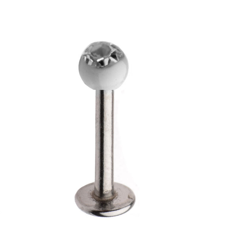 16G Stainless Steel Lip / Labret Stud with CZ White Ceramic Ball