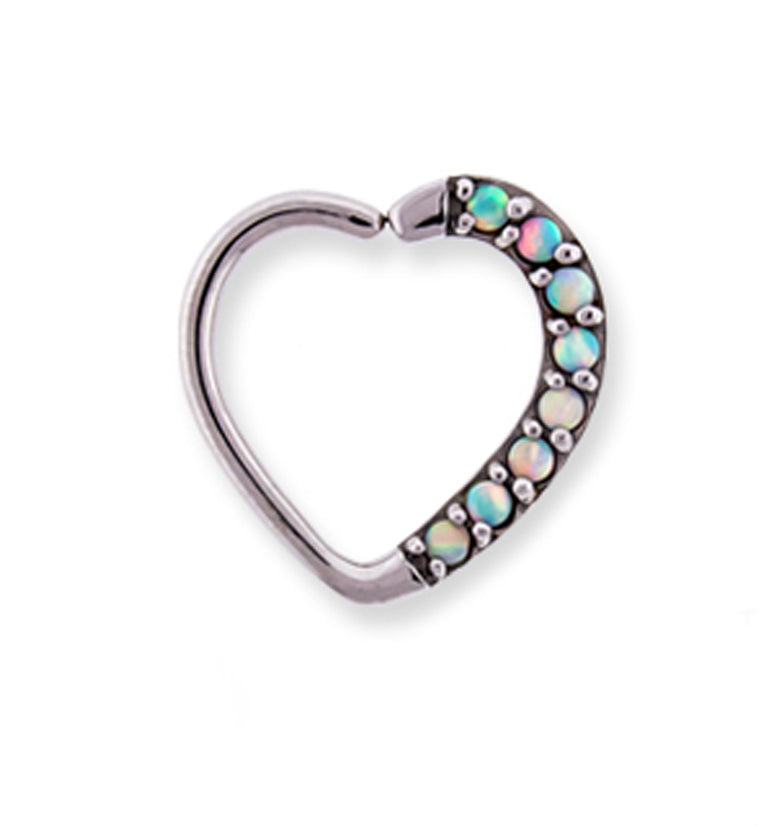 16G White Opal Annealed Heart Daith / Cartilage Ring