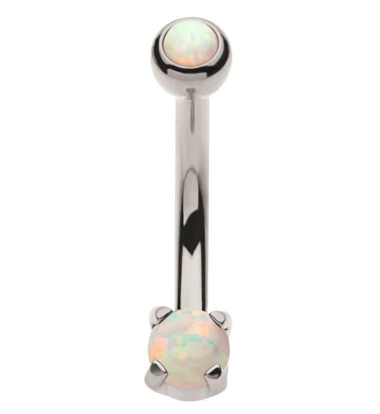 White Opalite Prong Set Stainless Steel Curved Barbell